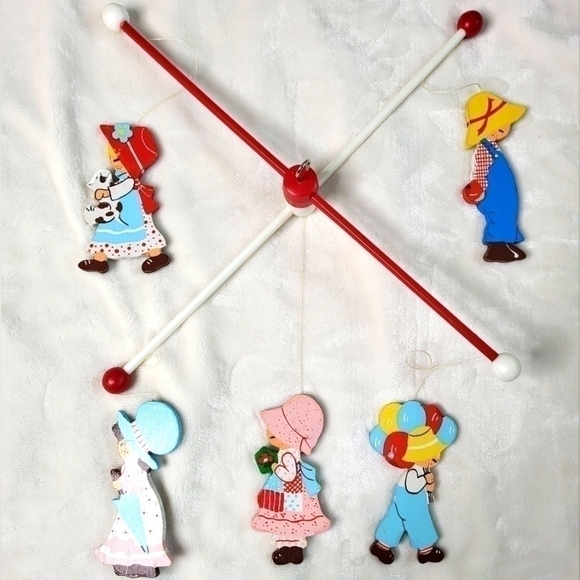 VINTAGE Wooden Baby Crib Mobile. Hand painted - Picture 2 of 5